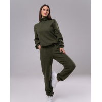 Костюм из ангоры цвета хаки с высоким воротником