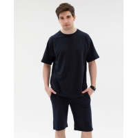 Синий трикотажный свободный костюм с шортами