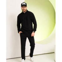 Трикотажный спортивный костюм однотонного черного цвета