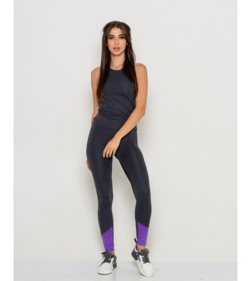 Серо-фиолетовый спортивный костюм для фитнеса