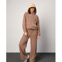 Коричневый флисовый костюм на молнии со свободными брюками