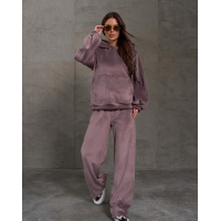 Коричневый свободный костюм из двустороннего велюра