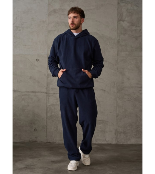 Темно-синий флисовый костюм с худи