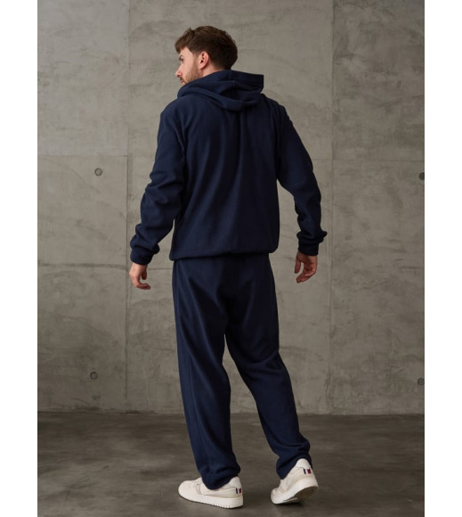Темно-синий флисовый костюм с худи