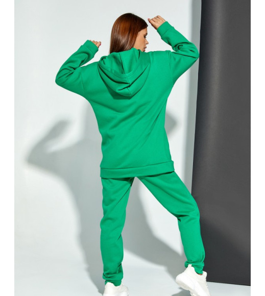 Зеленый утепленный флисом костюм с худи