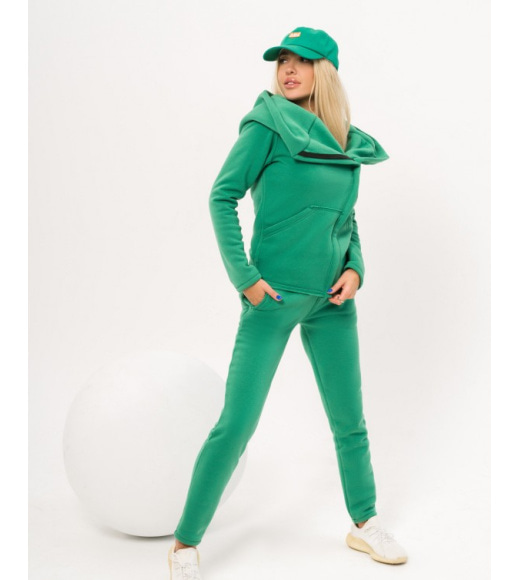 Зелений теплий костюм з діагональною блискавкою