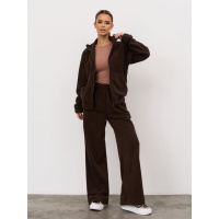 Темно-коричневый флисовый костюм на молнии со свободными брюками