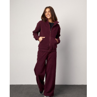 Темно-бордовый флисовый костюм на молнии со свободными брюками