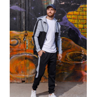 Темно-серый теплый трикотажный костюм с лампасами