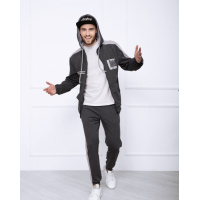 Темно-серый принтованный костюм с вставками