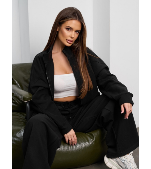 Черный костюм из утепленной эко-замши на велюре