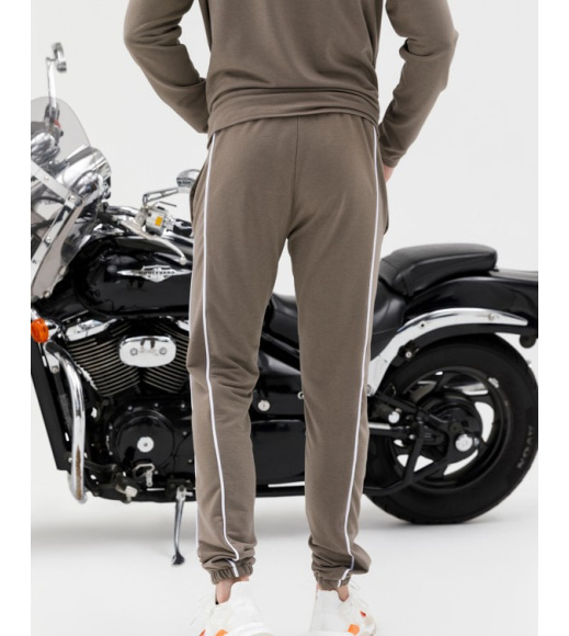 Трикотажные штаны цвета хаки с боковыми тесемками