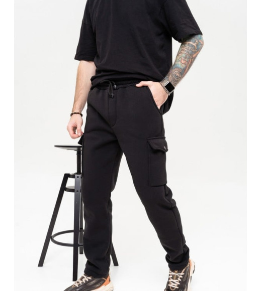 Черные утепленные брюки карго