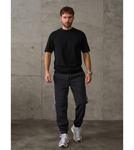 Темно-серые утепленные джоггеры с боковыми тесемками