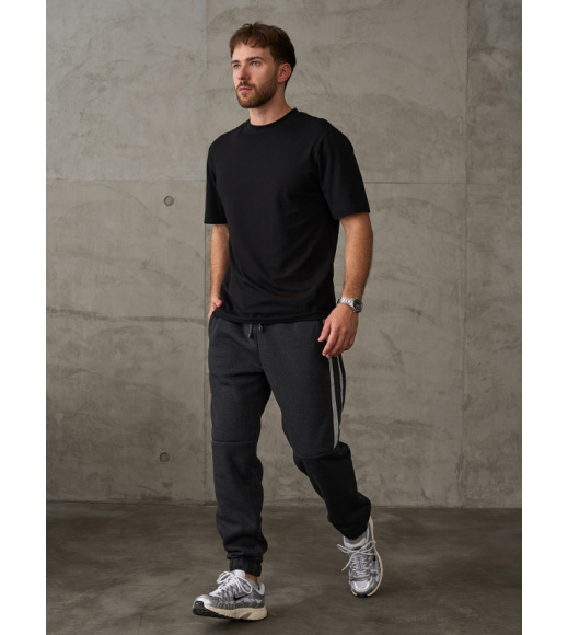 Темно-серые утепленные джоггеры с боковыми тесемками