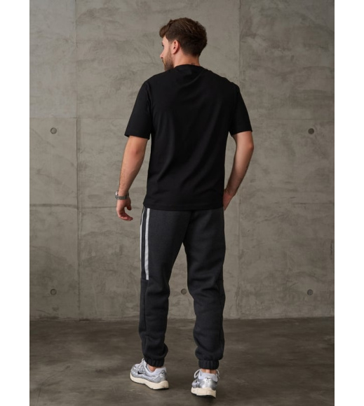 Темно-серые утепленные джоггеры с боковыми тесемками