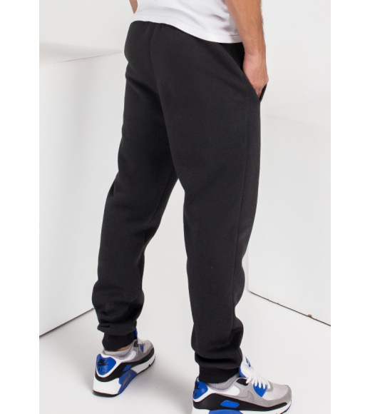 Темно-серые утепленные флисом спортивные штаны с манжетами