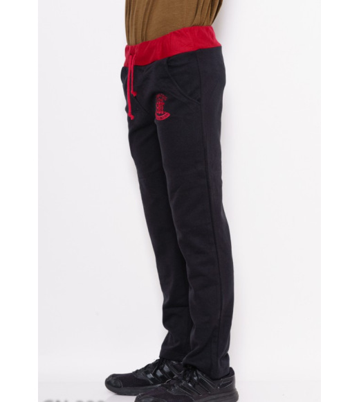 Чорно-бордові трикотажні спортивні штани з аплікацією