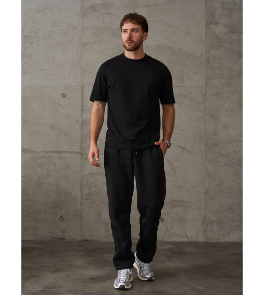 Черные утепленные штаны с боковыми вставками