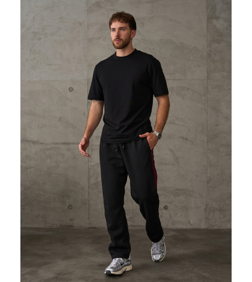 Черные утепленные штаны с боковыми вставками