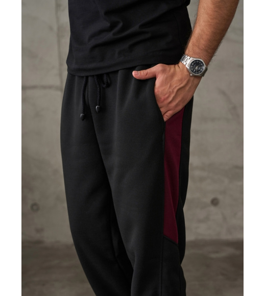 Черные утепленные штаны с боковыми вставками