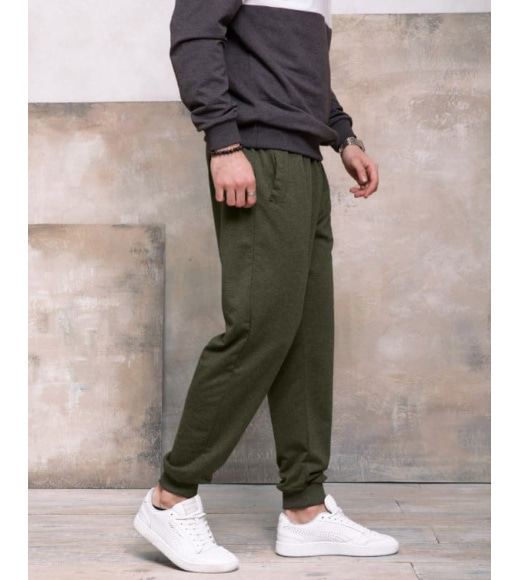 Трикотажные спортивные штаны цвета хаки с манжетами