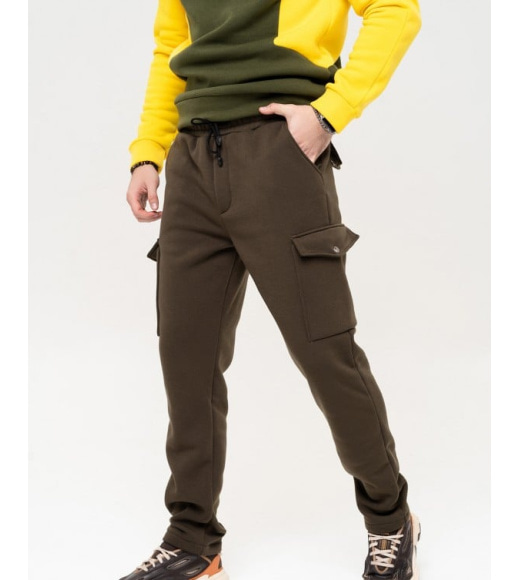Утепленные брюки карго цвета хаки