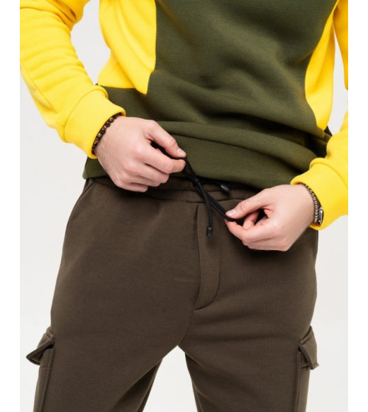 Утеплені штани карго кольору хакі