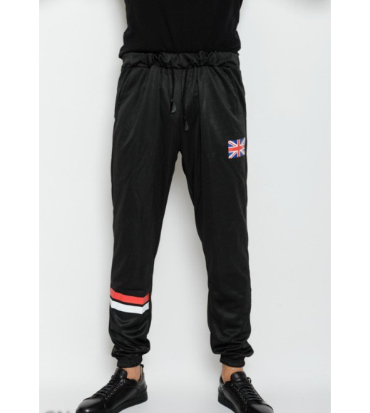 Черные тонкие спортивные штаны с тремя карманами и принтом