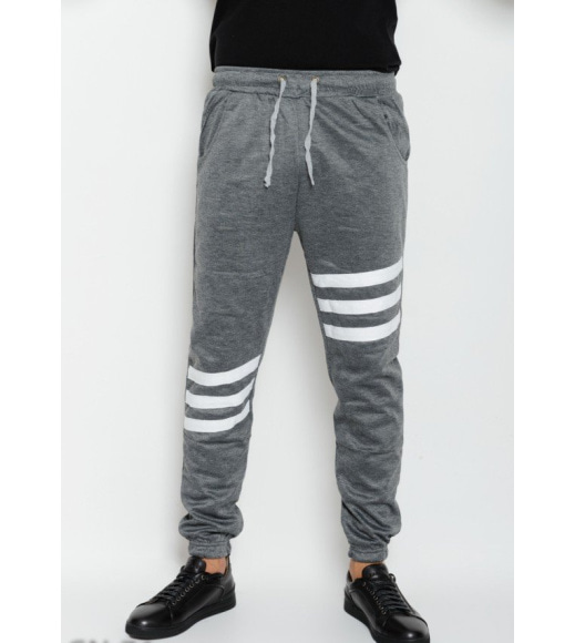 Темно-серые спортивные штаны из трикотажа с полосками из белой тесьмы