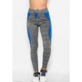Меланжевые серые эластичные спортивные штаны с синими вставками и эластичным поясом на шнурке