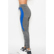 Меланжевые серые эластичные спортивные штаны с синими вставками и эластичным поясом на шнурке