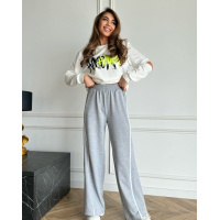 Серые широкие штаны с боковыми тесемками