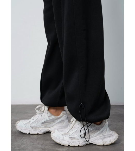 Черные утепленные брюки багги на кулисках