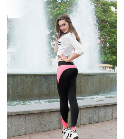 Черные облегающие спортивные брюки с розовой вставкой