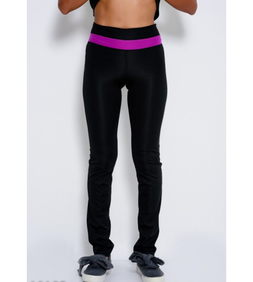 Чорні еластичні спортивні штани з фіолетовою вставкою на поясі