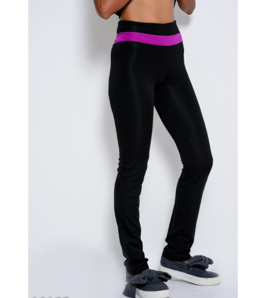 Чорні еластичні спортивні штани з фіолетовою вставкою на поясі