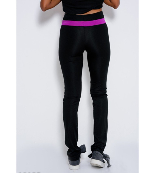 Черные эластичные спортивные штаны с фиолетовой вставкой на поясе