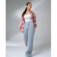 Серые штаны из трикотажа на флисе с вставкой