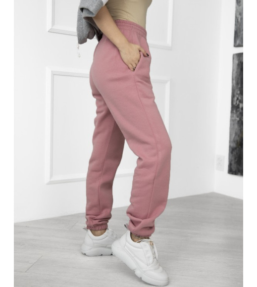 Рожеві брюки-джогери на флісі