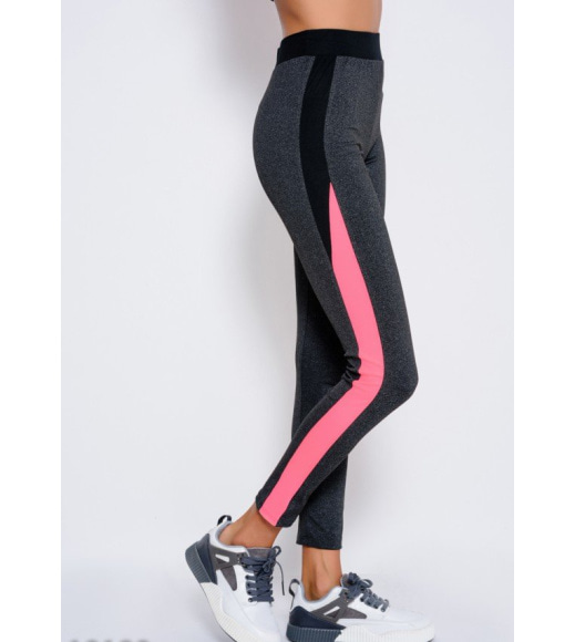 Темно-сірі еластичні спортивні штани з чорними і рожевими вставка з боків