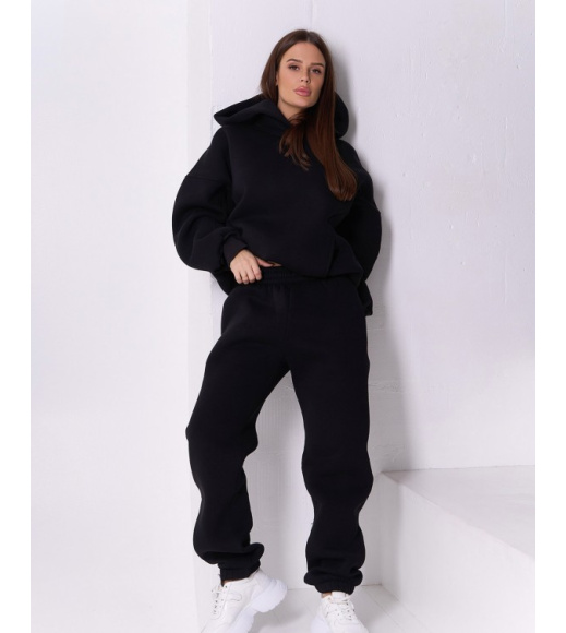 Штаны джоггеры черного цвета на флисе