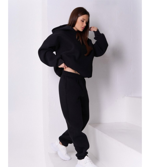 Штаны джоггеры черного цвета на флисе