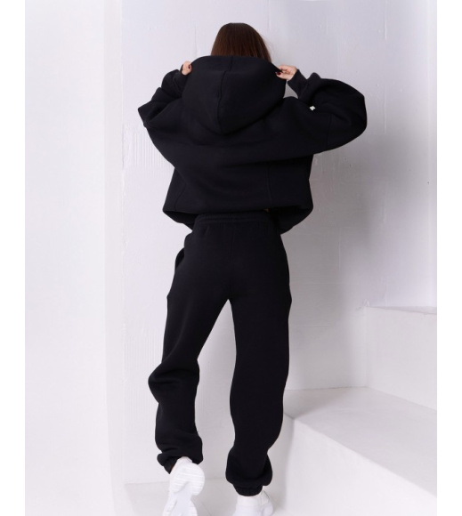 Штаны джоггеры черного цвета на флисе