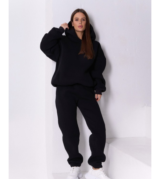 Штаны джоггеры черного цвета на флисе