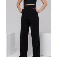 Черные утепленные широкие штаны со стрелками