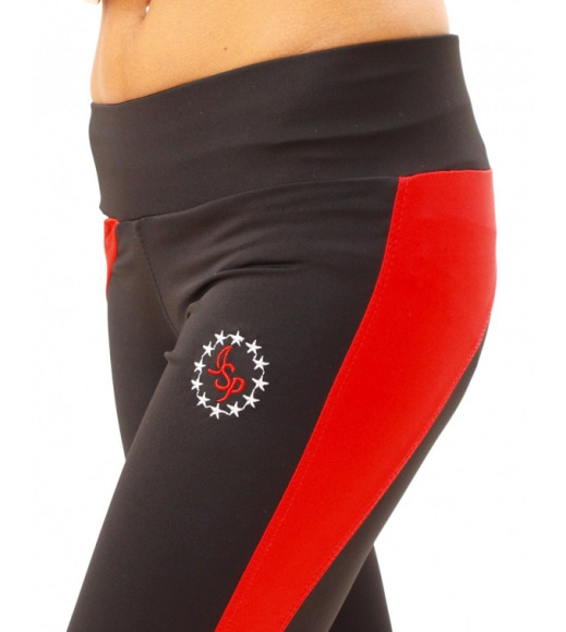 Вузькі еластичні спортивні штани чорного з кораловим кольорів