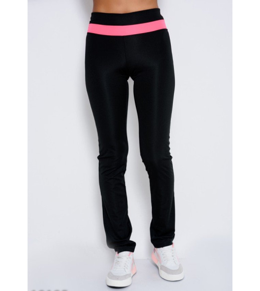 Черные эластичные спортивные штаны с розовой вставкой на поясе