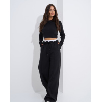 Черные свободные штаны из трикотажа на меху