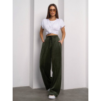 Велюровые штаны широкого кроя в цвете хаки